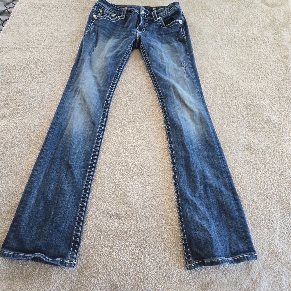 Miss Me Signature Boot Denim Jeans‎ Size 29 Embellished Rhinestones Sequins Y2K